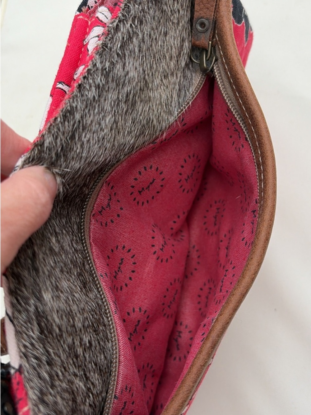 Myra Bag Red Floral Crossbody with Fur Accent - Picture 5 of 7